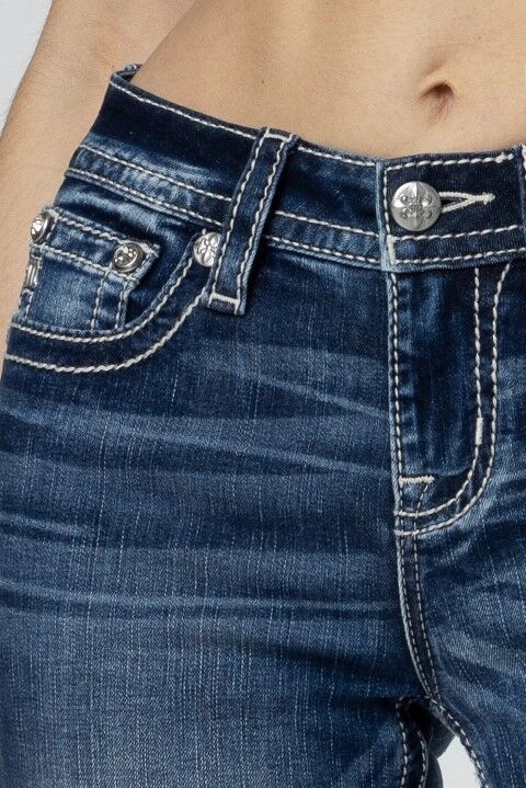 Miss Me Women's Fleur Glass Straight Jeans in Medium Wash