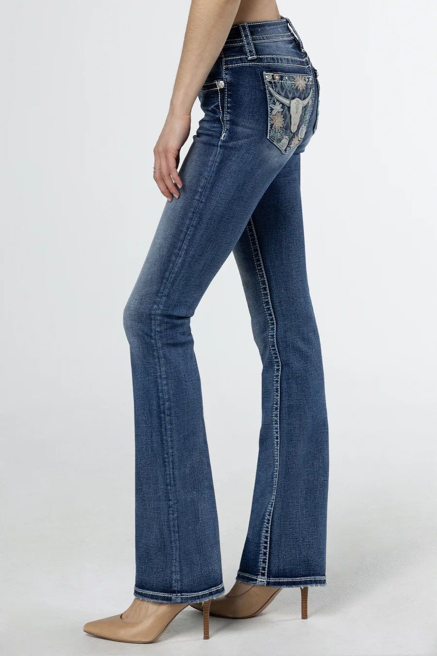 Miss Me Women's Western Bloom Bootcut Jeans in Medium Wash
