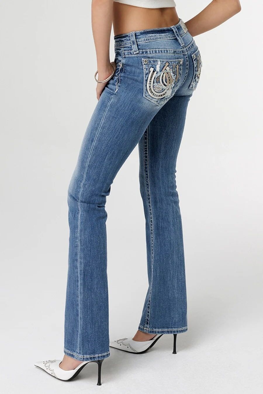 Miss Me Women's Netural Blues Horseshoe Bootcut Jeans