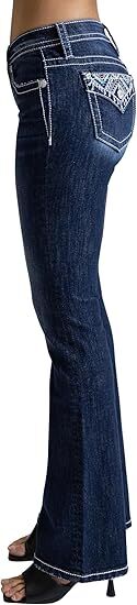 Miss Me Women's Embroidered Western Faux Flap Pocket Mid Rise Bootcut Jeans