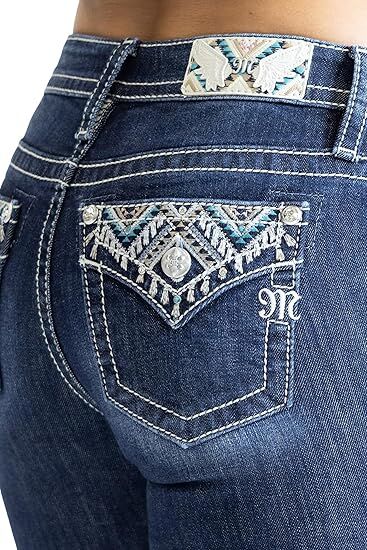 Miss Me Women's Embroidered Western Faux Flap Pocket Mid Rise Bootcut Jeans