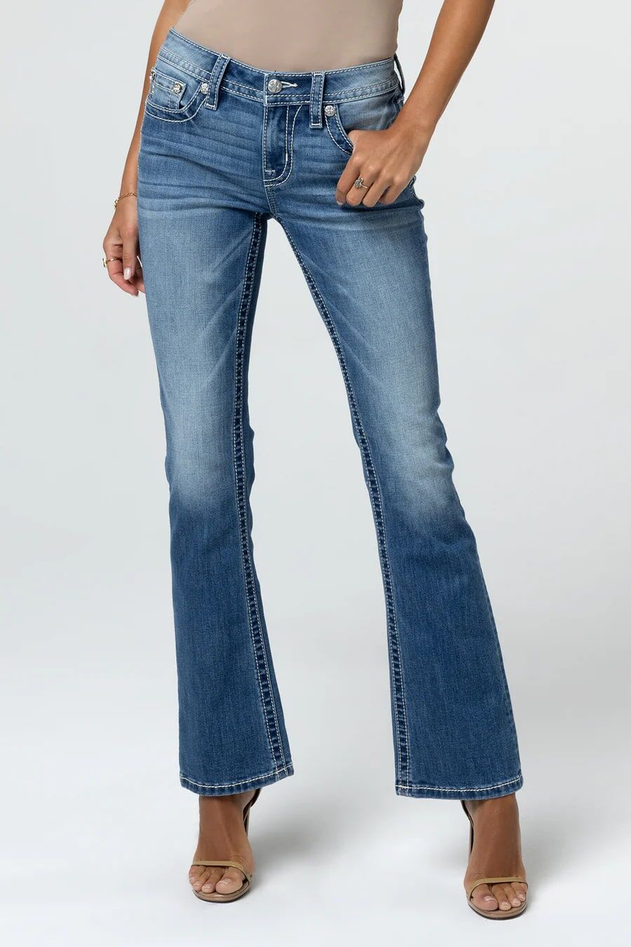 Miss Me Women's Prosecco Cross Bootcut Jeans in Light Wash