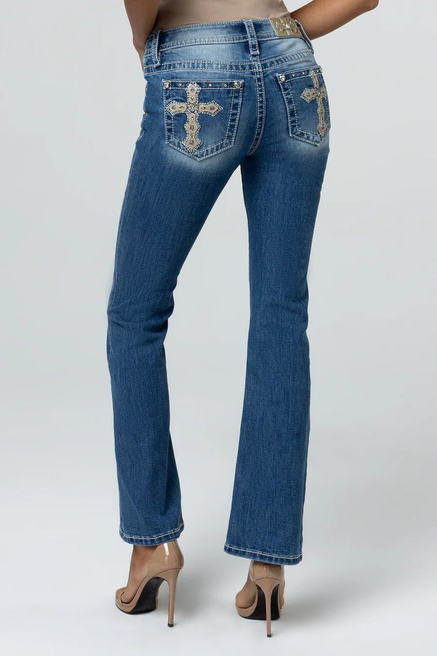 Miss Me Women's Prosecco Cross Bootcut Jeans in Light Wash
