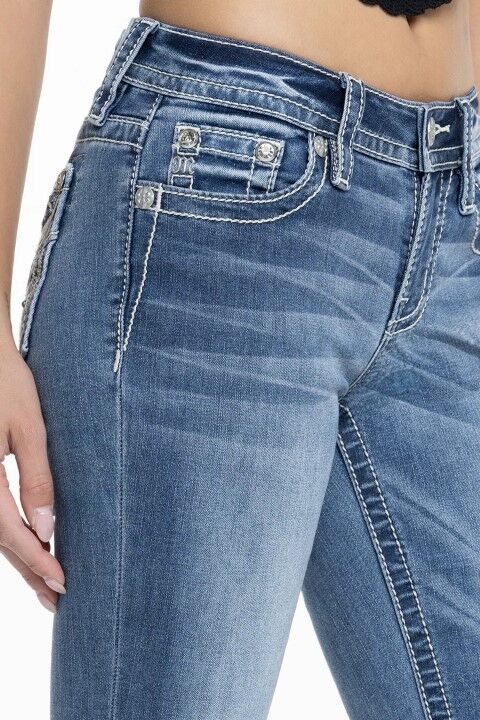 Miss Me Women's Seren Longhorn Bootcut Jeans in Medium Wash