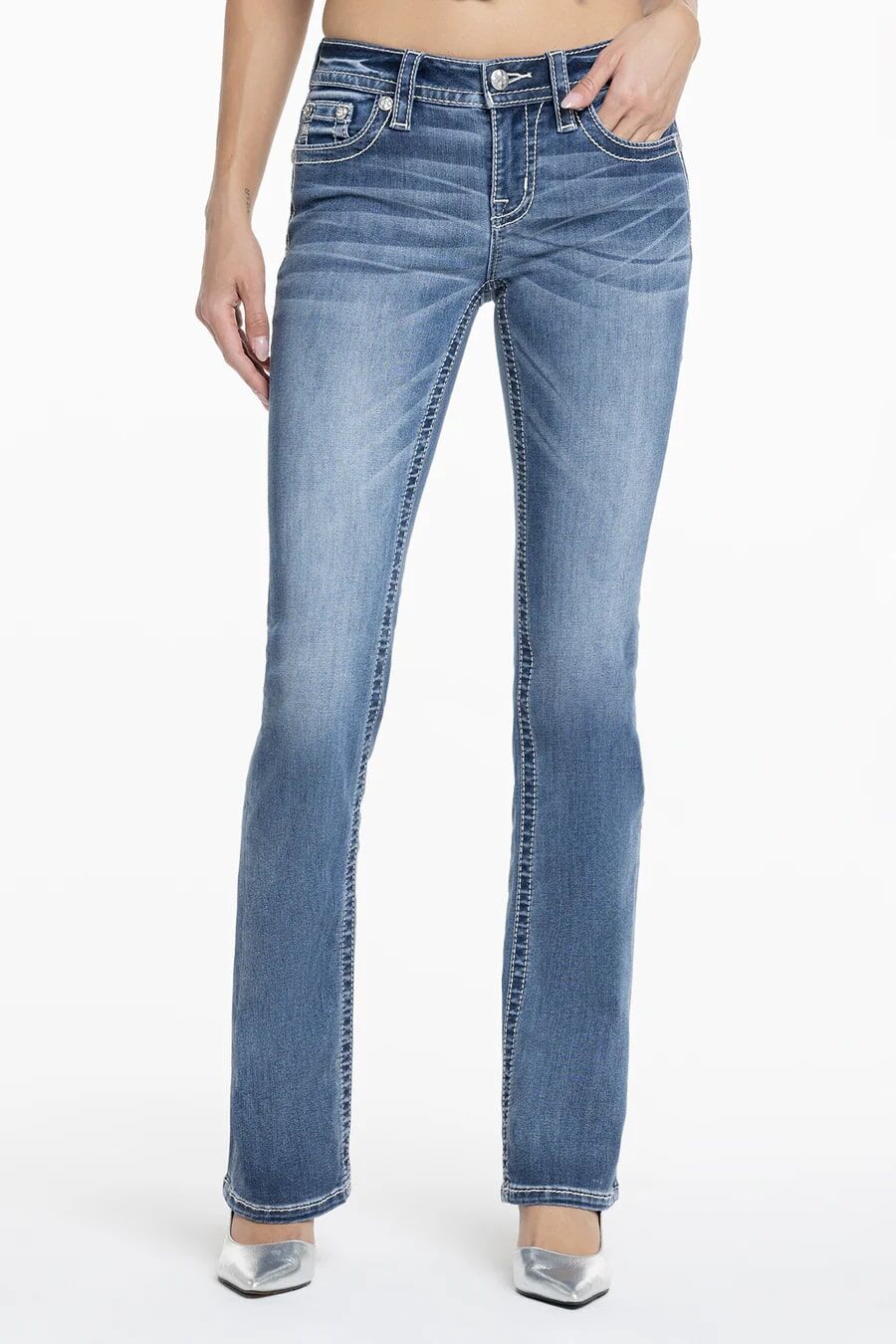 Miss Me Women's Seren Longhorn Bootcut Jeans in Medium Wash