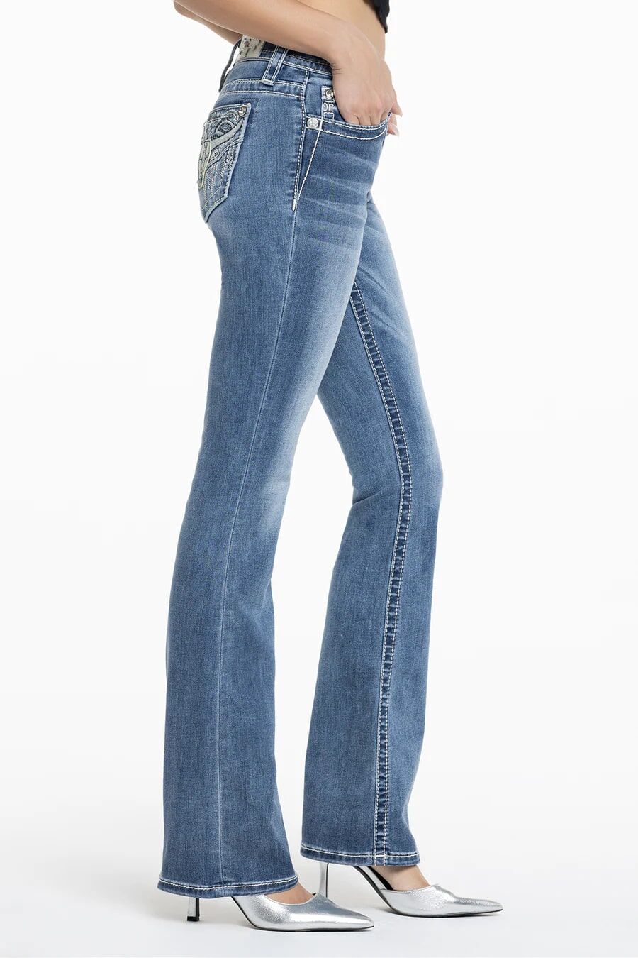 Miss Me Women's Seren Longhorn Bootcut Jeans in Medium Wash