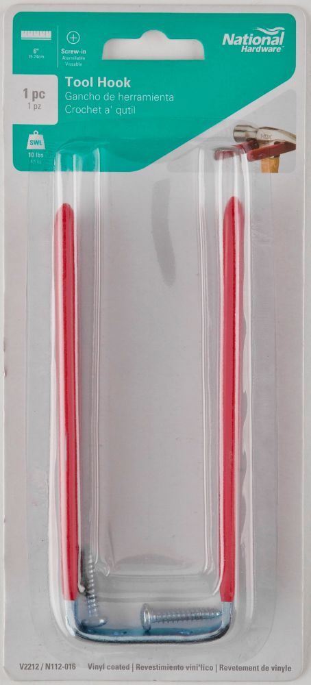 National Hardware Red Vinyl Tool Hook, 6-In