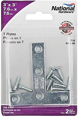 National Hardware Zinc Plated T Plate, 3-In X 3-In