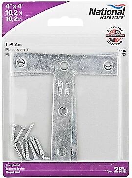 National Hardware Zinc Plated T Plate, 4-In x 4-In, 2-Pk