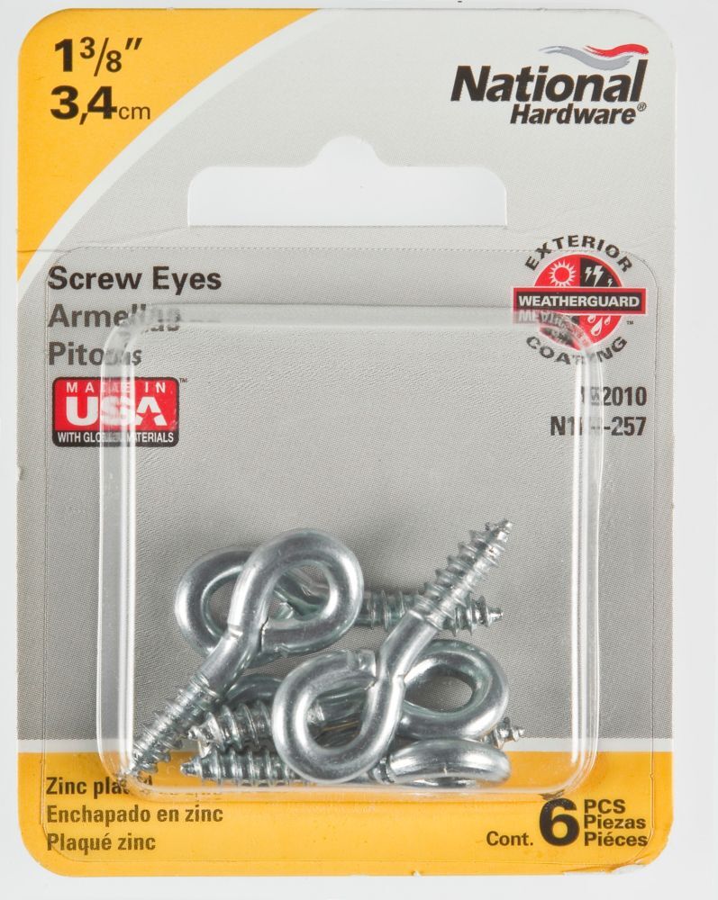 National Hardware Zinc Plated Screw Eyes, #208 x 1 3/8-In, 6-Pk