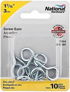 National Hardware Zinc Plated Screw Eyes,
#12, 1-3/16-In