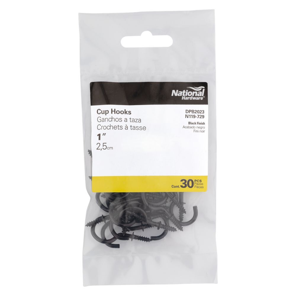National Hardware Black Cup Hooks, 1-In, 30-Pk