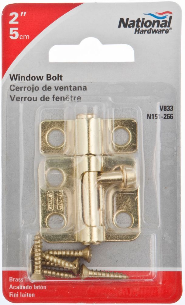 National Hardware Brass Window Bolt, 2-In