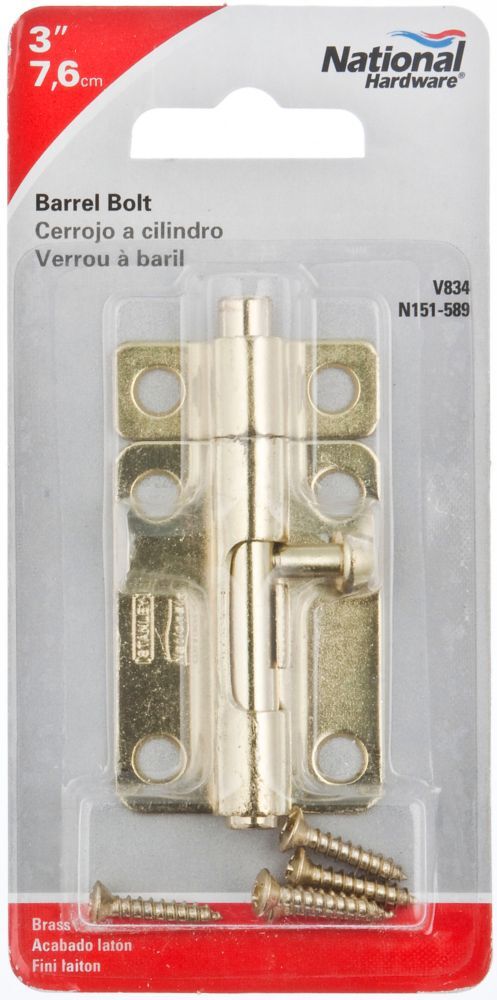National Hardware Brass Barrel Bolt, 3-In