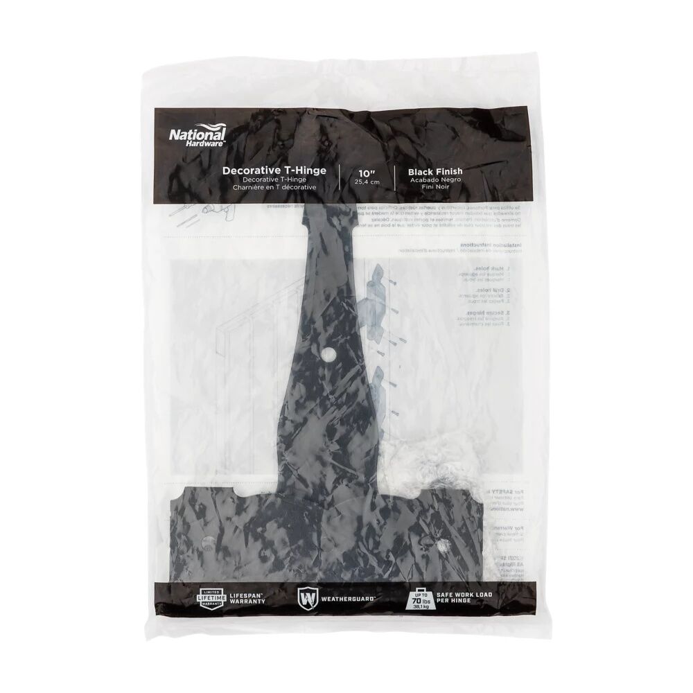 National Hardware Zinc Plated Black Decorative T Hinge, 10-in