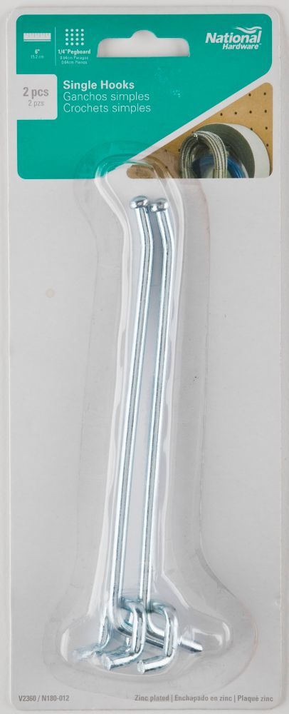 National Hardware Zinc Plated Single Hook, 6-In, 2-Pk