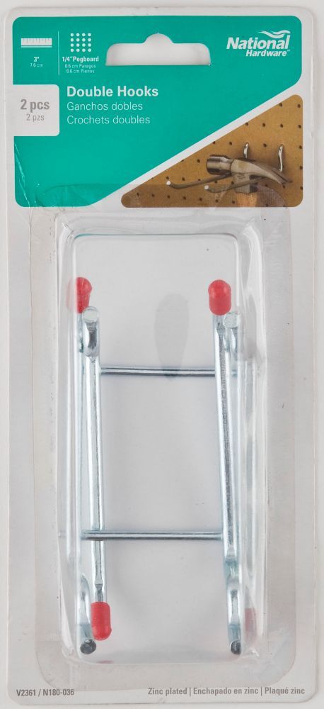 National Hardware Zinc Plated Double Hooks, 3-In, 2-Pk
