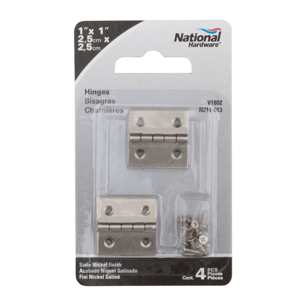 National Hardware Satin Nickel Hinge, 1-In x 1-In, 4-Pk