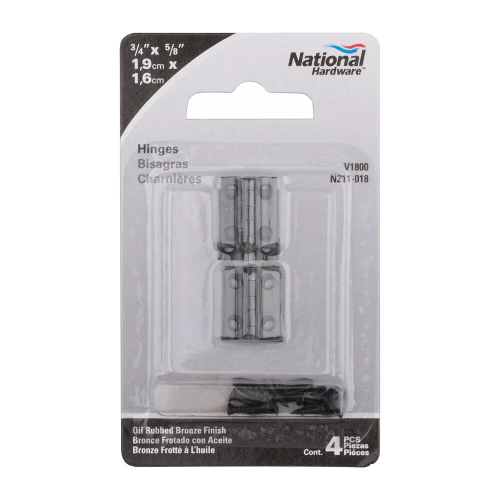 National Hardware Oil Rubbed Bronze Hinge, 3/4-In X 5/8-In, 4-Pk