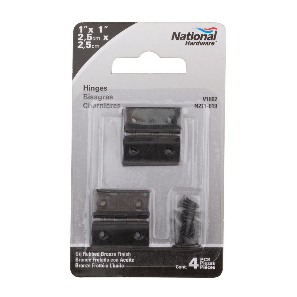 National Hardware Oil Rubbed Bronze Hinge, 1-In x 1-In, 4-Pk