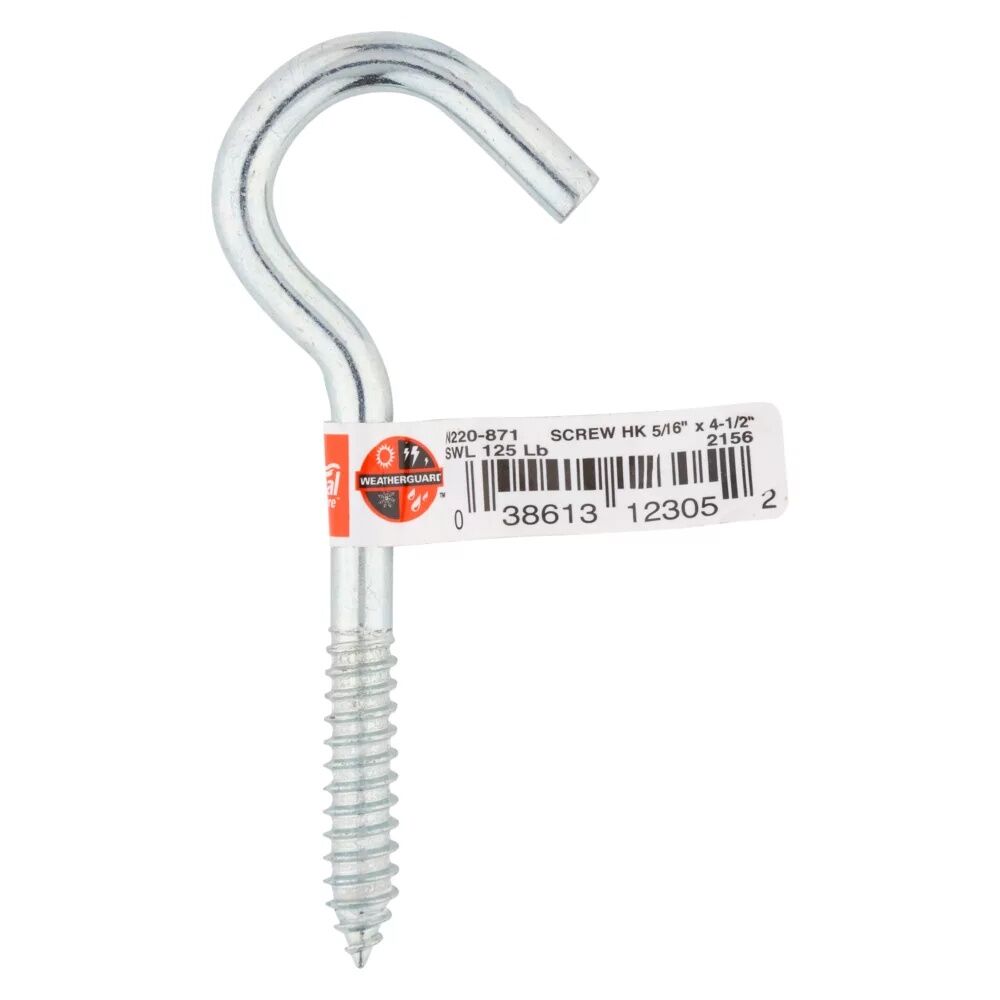 National Hardware Zinc Plated Screw Hook, 5/16-In X 4 1/2-In