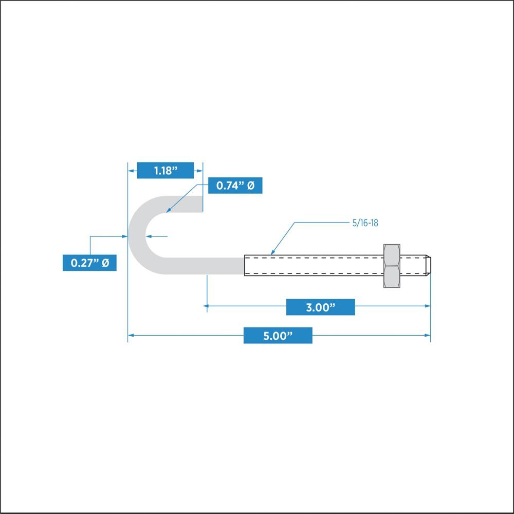 National Hardware Zinc Plated J Bolt, 5/16-In x 5-In