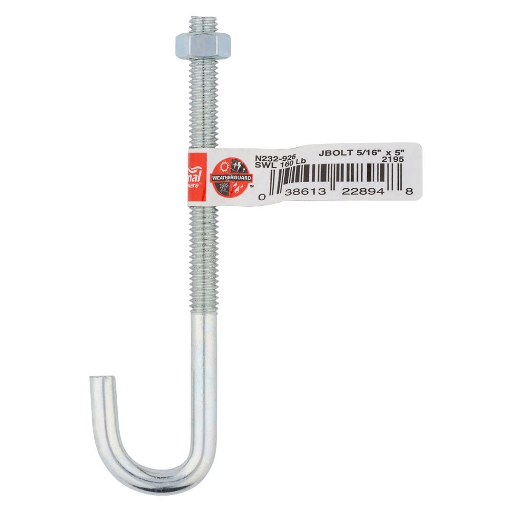 National Hardware Zinc Plated J Bolt, 5/16-In x 5-In
