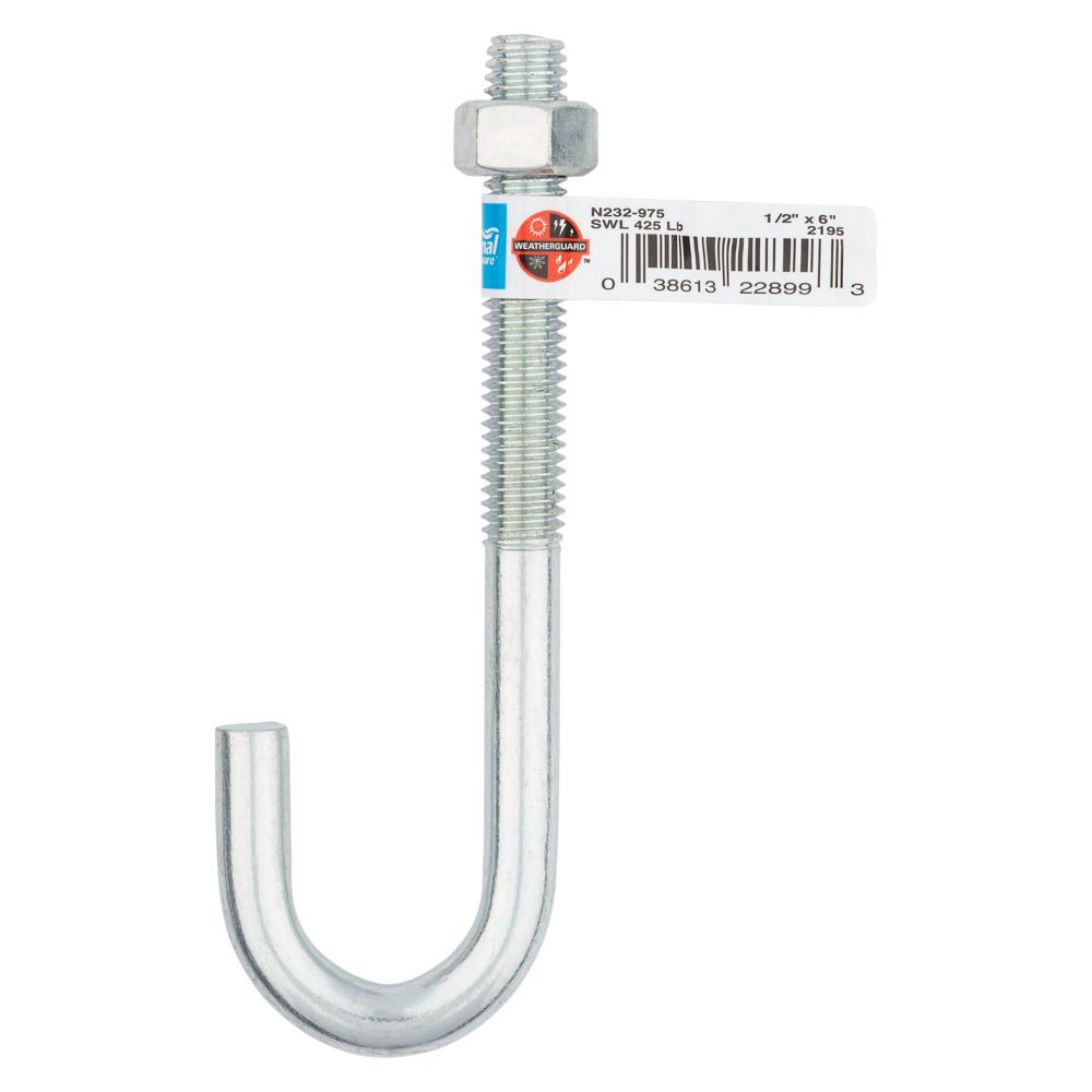 National Hardware Zinc Plated J Bolt, 1/2-In x 6-In