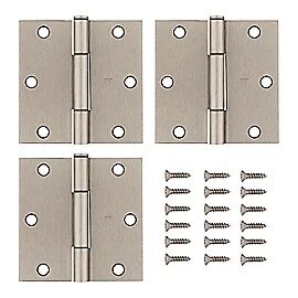 National Hardware Satin Nickel Squeak Guard Square Corner Door Hinges, 3.5-In