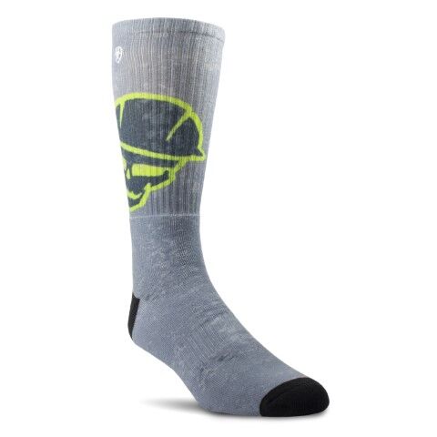 Ariat Men's Roughneck Graphic Crew Work Sock 2-Pk in Grey/Green 