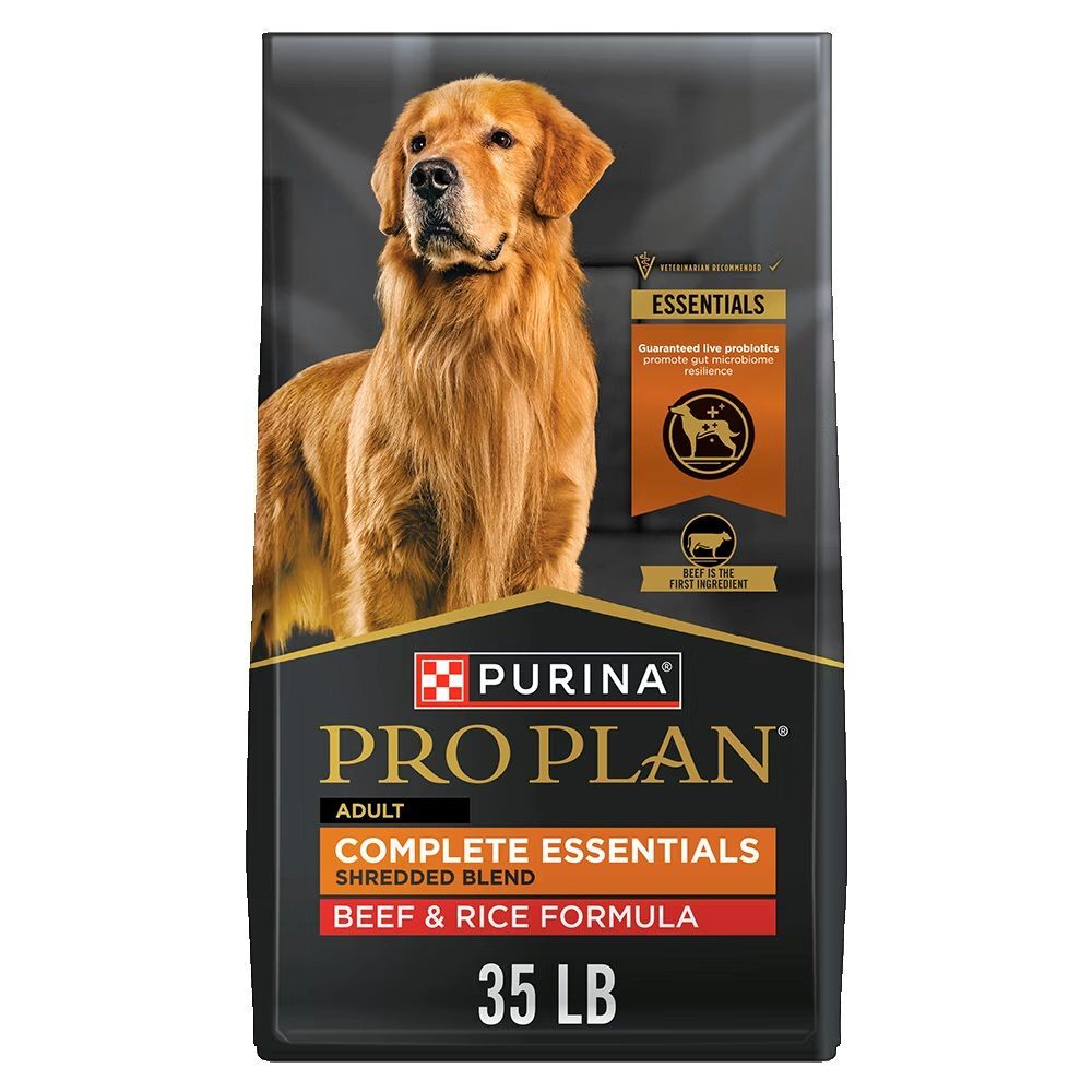 Purina Pro Plan Adult Complete Essentials Shredded Blend Beef & Rice Probiotics Dry Dog Food, 35-Lb