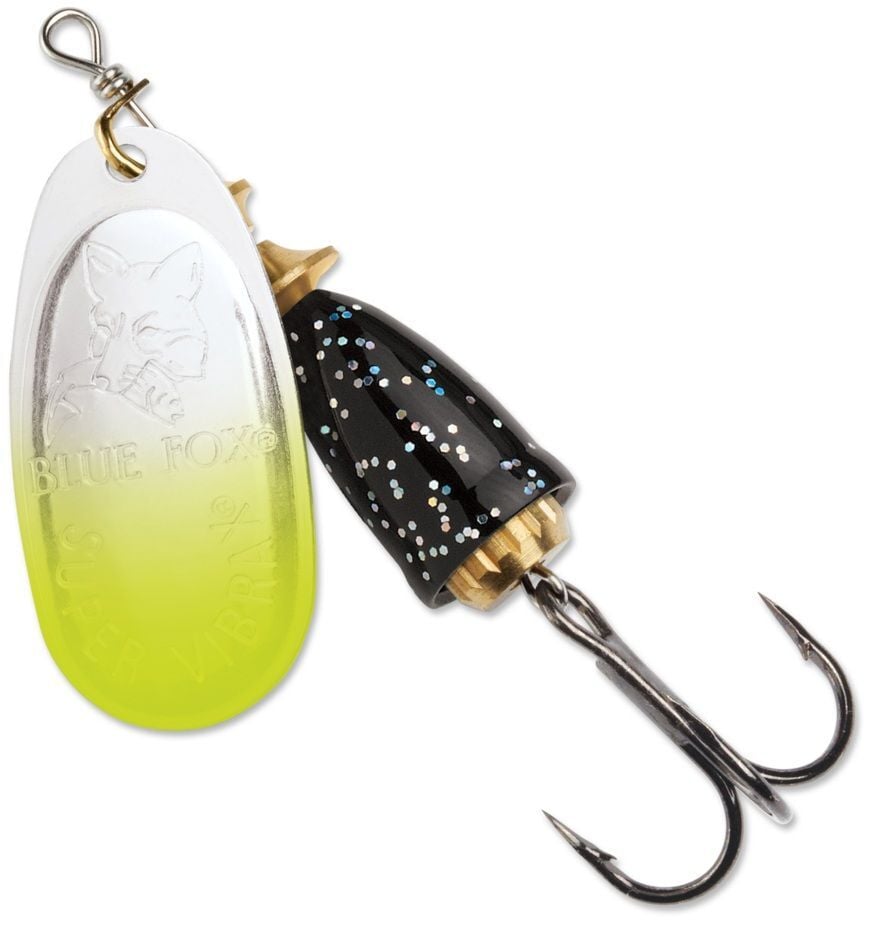 Blue Fox Classic Vibrax Chartreuse Tipped/Silver Flake Spinner, #4, 3/8-Oz