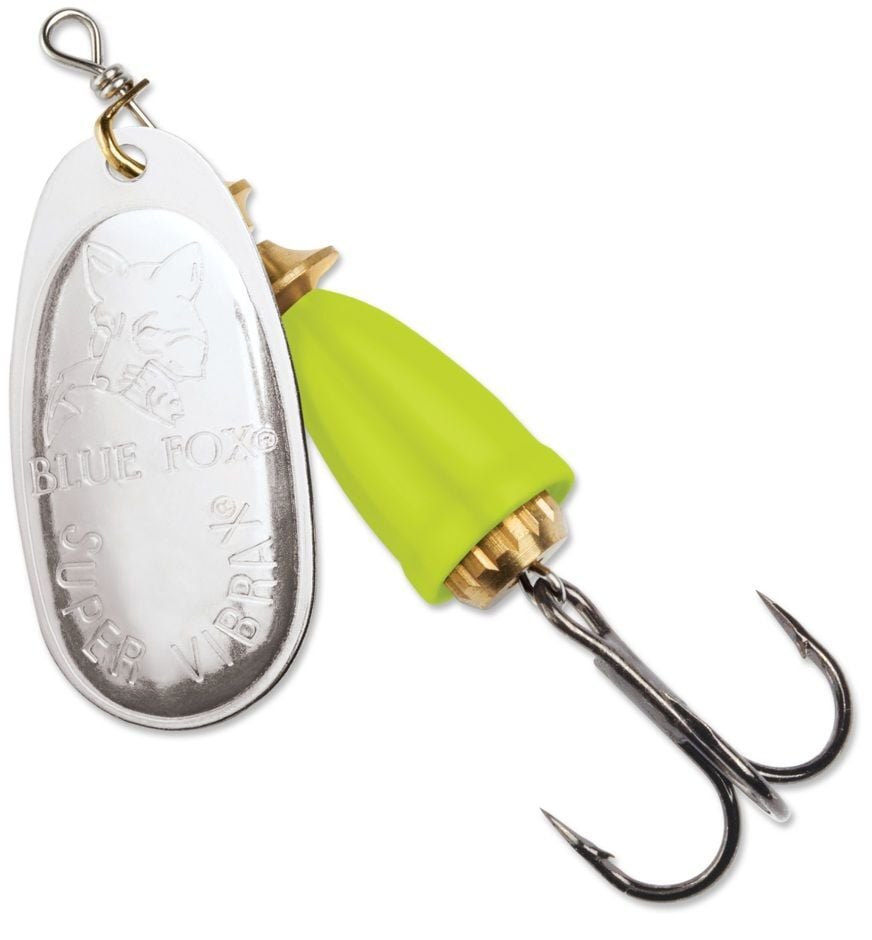 Blue Fox Classic Vibrax Silver/Fluorescent Yellow Spinner, #6, 5/8-Oz