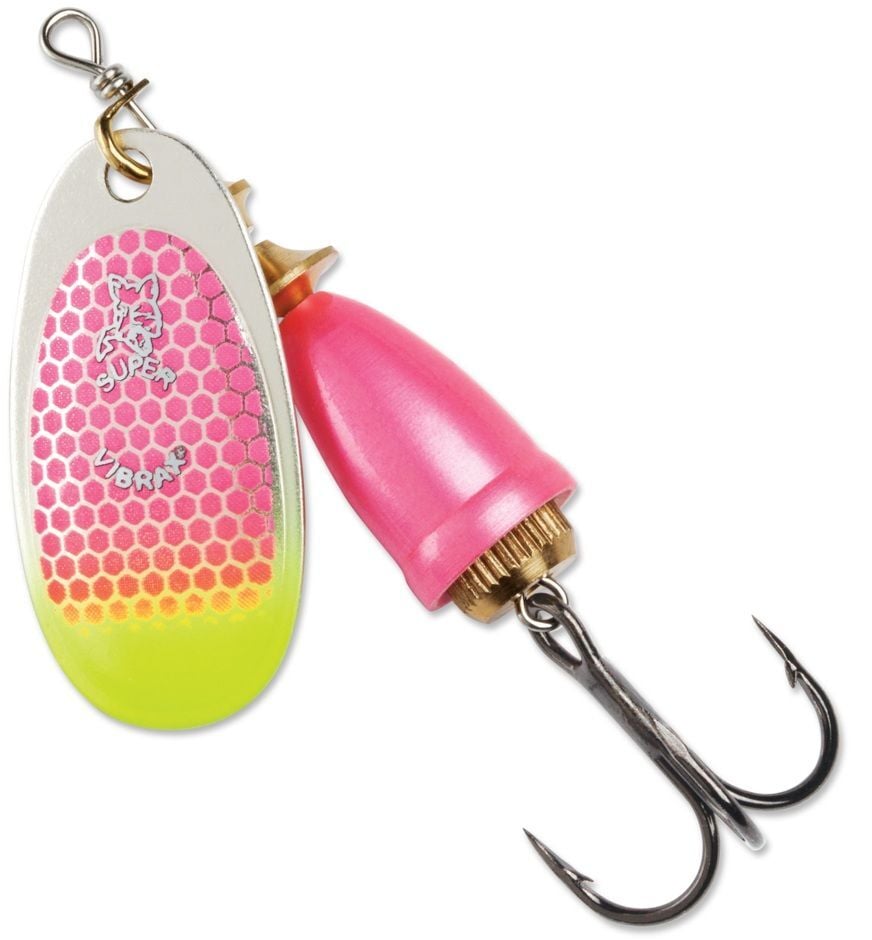 Blue Fox Classic Vibrax Pink Scale Chartreuse Tip UV Spinner, #6, 5/8-Oz