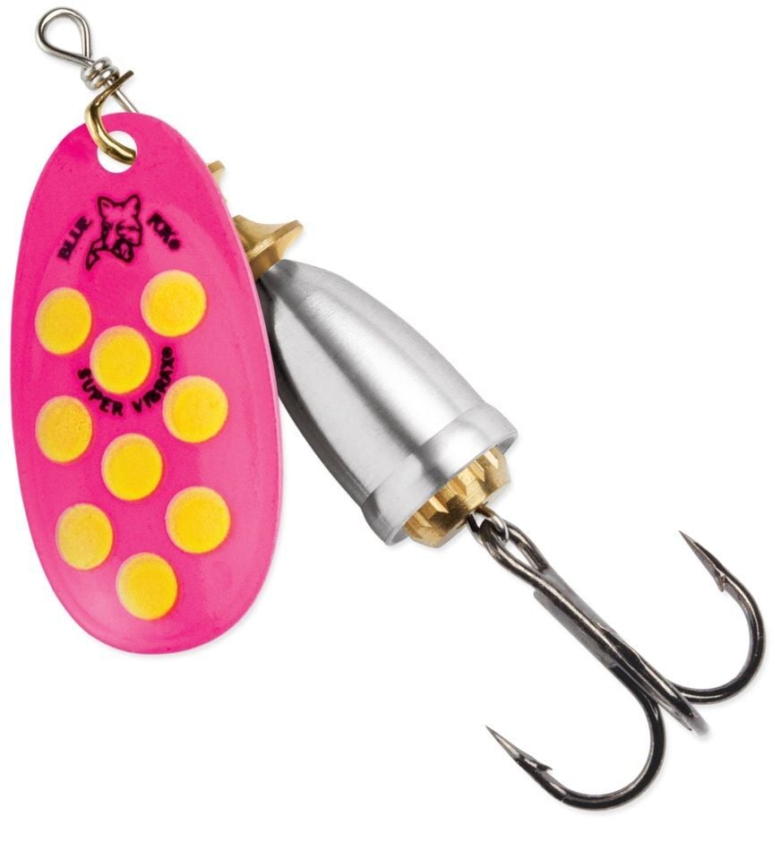 Blue Fox Classic Vibrax Hot Pink/Fluorescent Yellow/Silver UV Spinner, #6, 5/8-Oz
