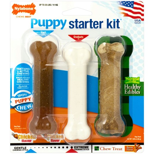 Nylabone Starter Kit Chew Toys & Treat Puppy Dog Toy, 3 Pack