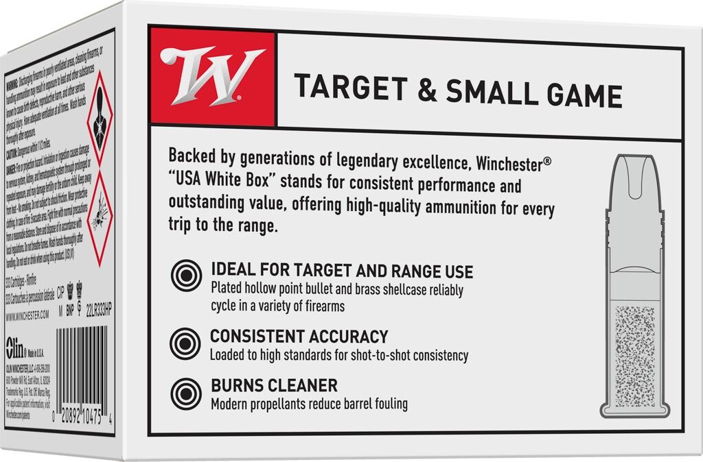 Winchester 22 Long Rifle, 36 Grain Copper Plated Hollow Point Rimfire Rifle Ammo, 333-Rd