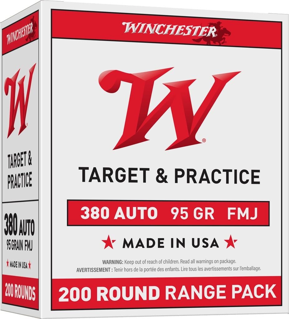 Winchester Target & Practice .380 Auto, 95 Grain Full Metal Jacket Pistol Ammo, 200-Rd