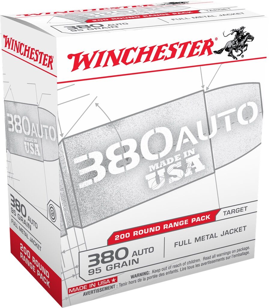 Winchester USA .380 ACP 95 Grain FMJ Ammo, 200-Rd