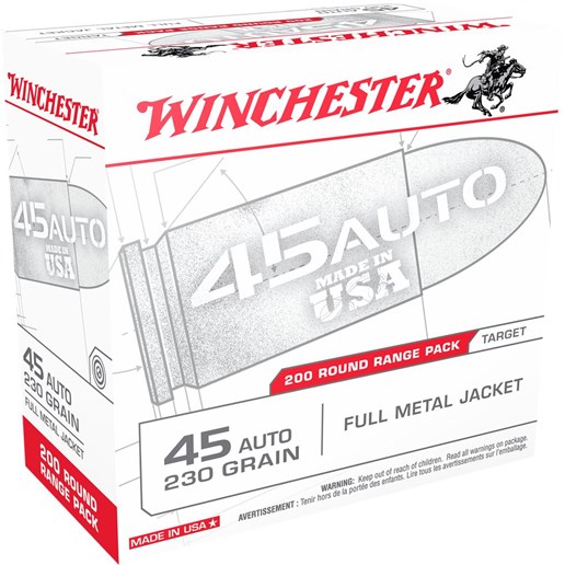 Winchester USA .45 ACP 230 Grain FMJ Ammo, 200-Rd