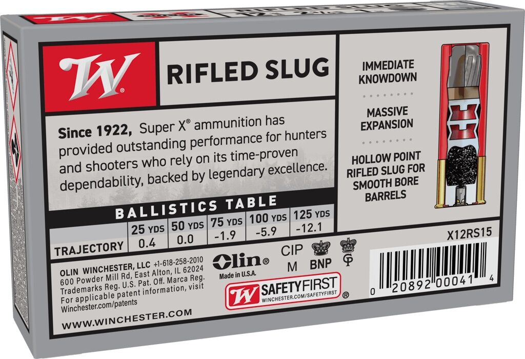 Winchester Super-X 12 Gauge 2 3/4" Rifled Hollow Point Slug, 1-Oz, 5-Rd