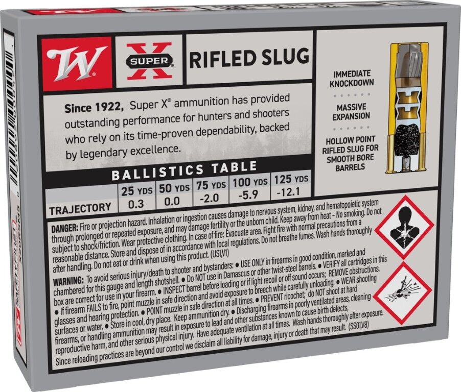 Winchester Super-X 20 Gauge 2 3/4" Rifled Hollow Point Slug, 3/4-Oz, 5-Rd