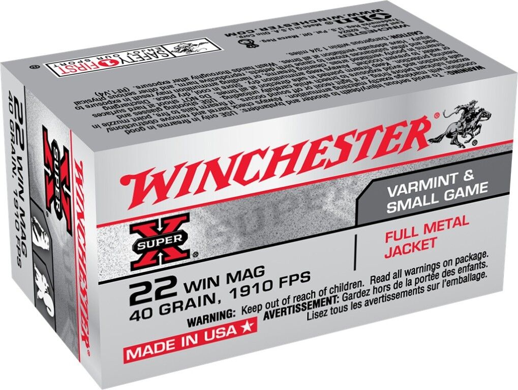 Winchester Super-X .22 Win Mag, 40 Grain Full Metal Jacket Rifle Ammo, 50-Rd