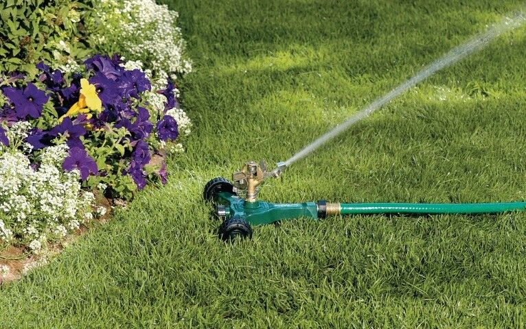 Orbit 1/2-In Brass 0°-360° Pattern Impact Sprinkler On Metal Wheel Base, 45-Ft