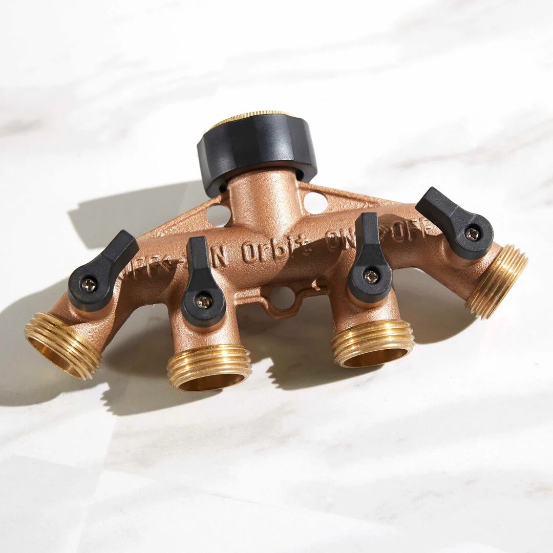 Orbit Brass 4-Way Hose Manifold With Shut-Offs