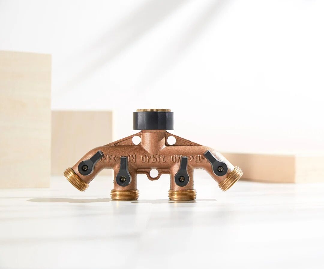 Orbit Brass 4-Way Hose Manifold With Shut-Offs