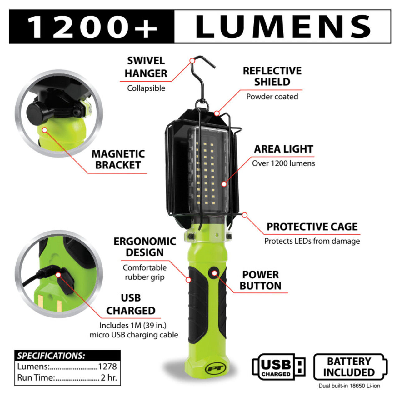 Performance Tool 1200+ LM Li-Ion LED Drop Light