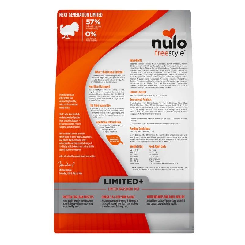Nulo FreeStyle High-Protein Kibble Limited+ Turkey Recipe Dog Food, 4-Lb