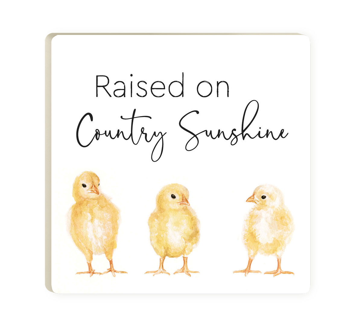"Raised On Country Sunshine" Ceramic Coaster in White, 4-In x 4-In