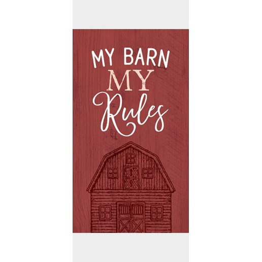 "My Barn My Rules" Decorative Canvas Banner in Red, 4.25-In x 9-In